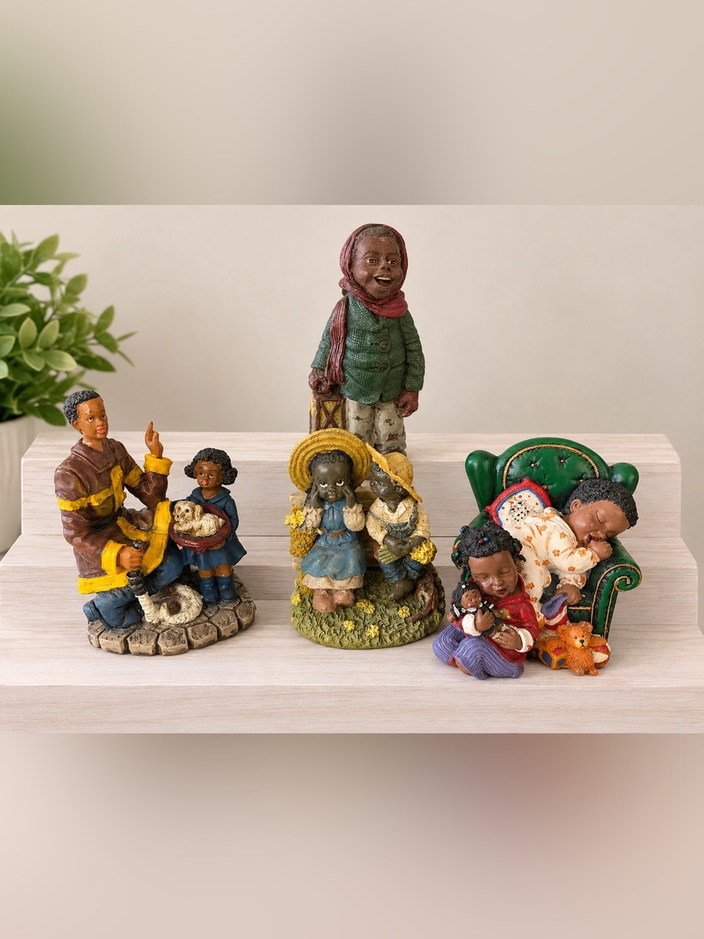 4 Vintage African American Family Figurines Black Americana